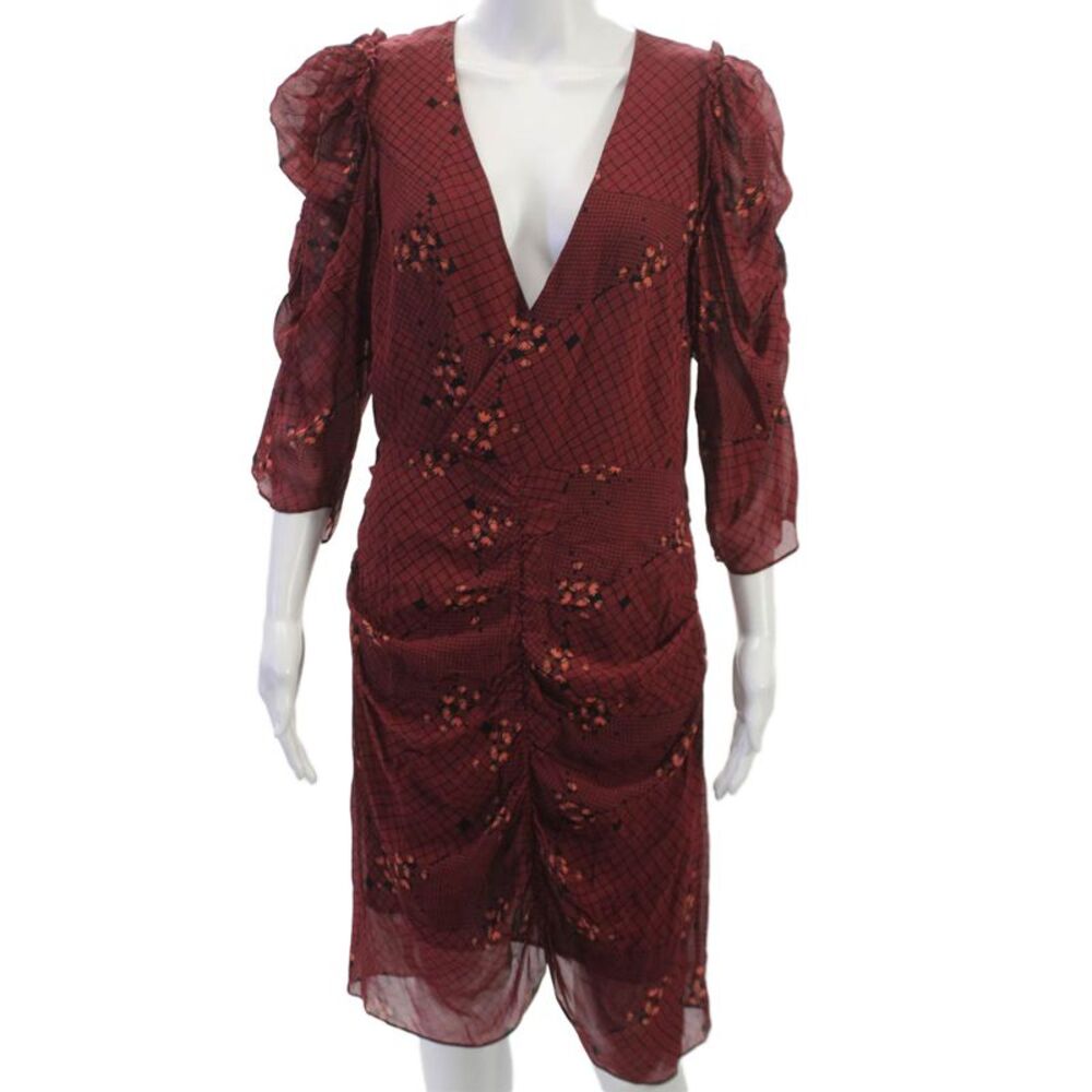 Hofmann Copenhagen Women Shift Dress Red V Neck 3/4 Sleeve Viscose Size L
